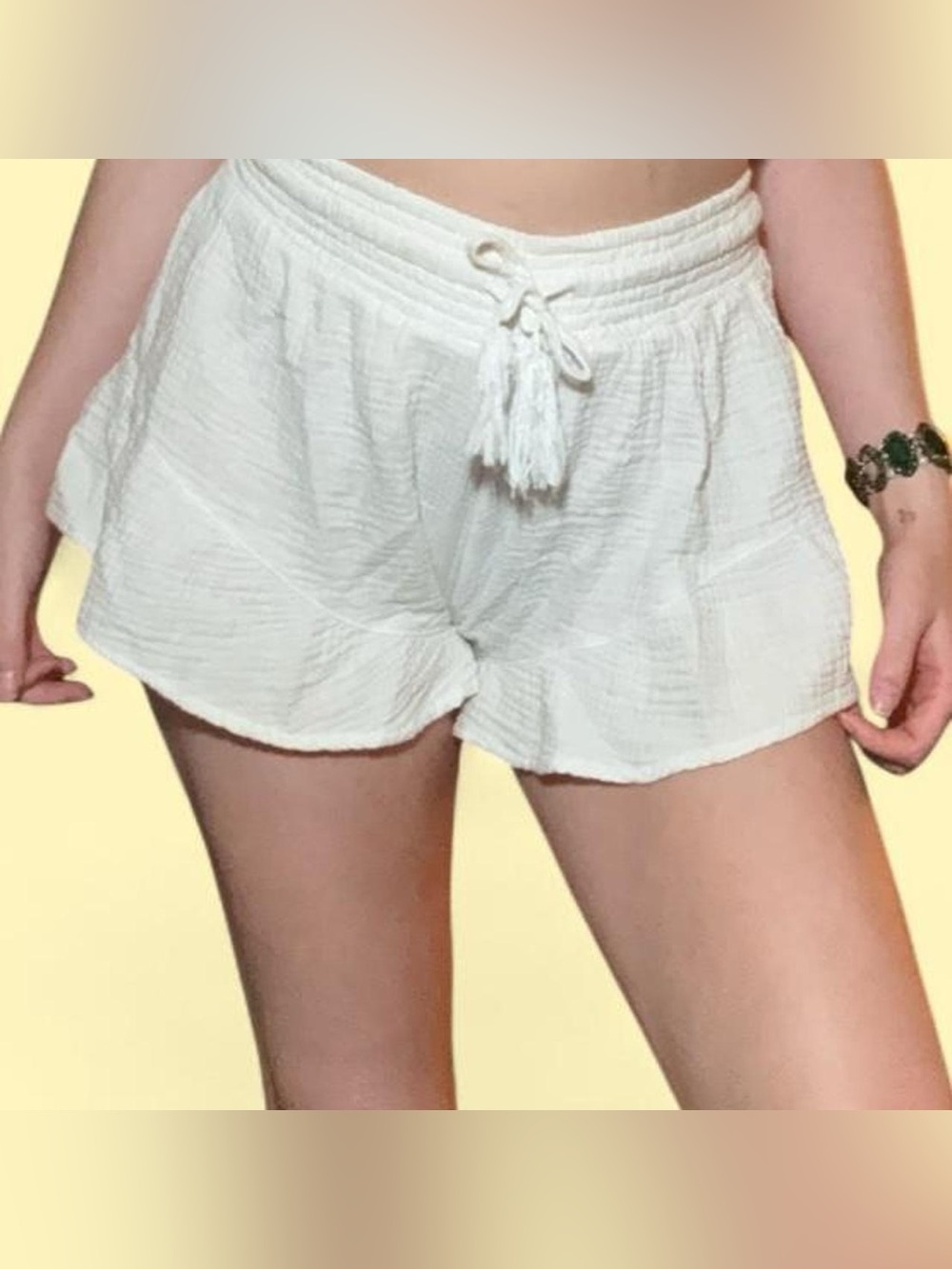 Women's White Drawstring Gauze Shorts